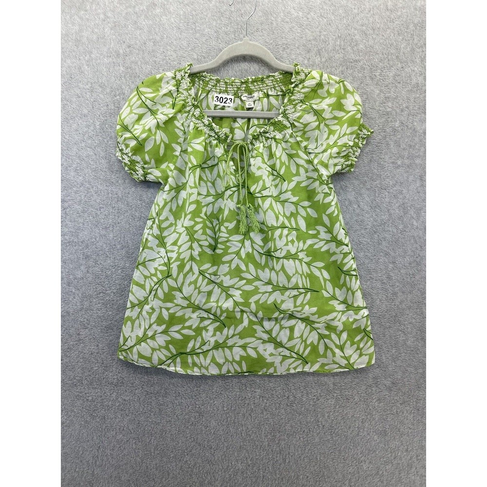 Banana Republic Women's Blouse Green Foliage Thin Size XS Silk Cotton Blend